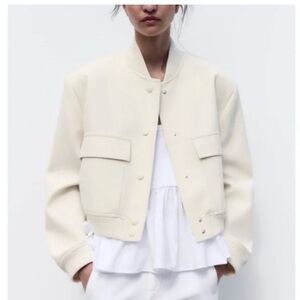 Zara Women's Ecru Pocket Bomber Jacket & Shorts